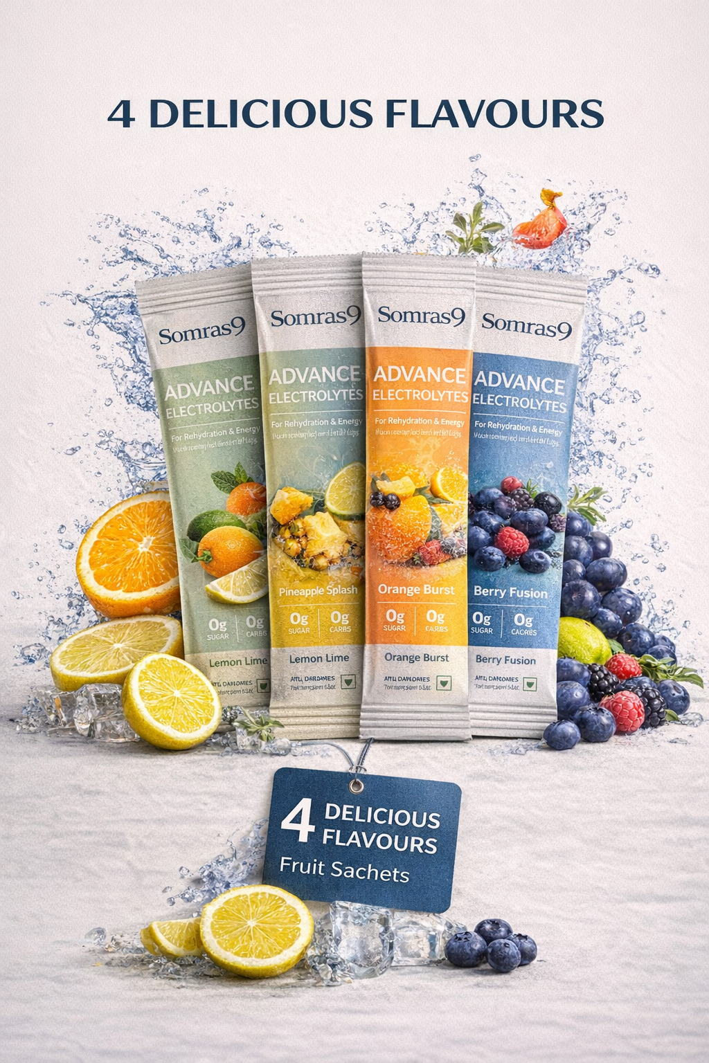 Somras9 Advanced Electrolytes – Zero Sugar Hydration Mix | Energy & Rehydration | 20 Sachets