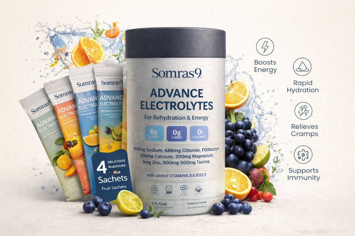 Somras9 Advanced Electrolytes – Zero Sugar Hydration Mix | Energy & Rehydration | 20 Sachets